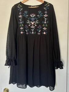 Xhilaration Women's Swiss Dot Embroidered Empire Dress Black Junior’s XL - Picture 1 of 8