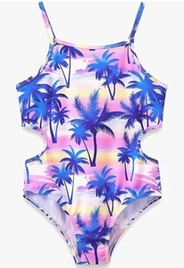 Girls One Piece Leopard Print Swimsuits - Bathing w Adjustable Straps Sz 6x-7 - Picture 1 of 2