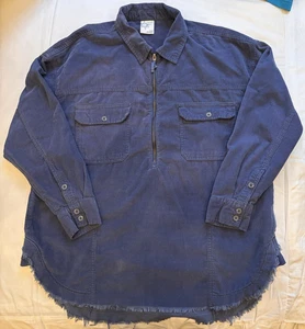 Airie Off Line Womens oversized slate blue corduroy ls shirt, 1/4 zip, Med - Picture 1 of 9