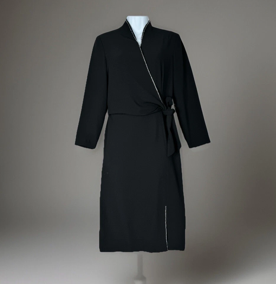 Vintage Jones New York Womens Dress 6 Black Faux Wrap Rhinestone Trim Cocktail - Image 1 of 4