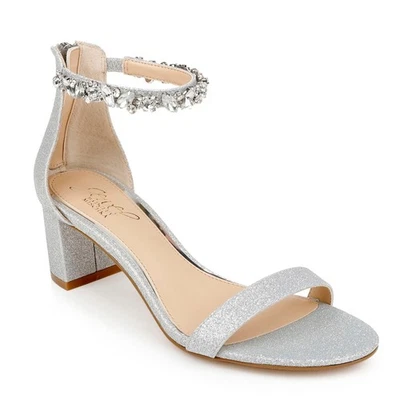 Sandalias Jewel Badgley Mischka Catalina con correa en el tobillo tacón bloque 8 plata brillo Foto 1 de 4