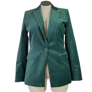 J Crew Blazer Women 10T Green Cotton Stretch Velvet One Button Nipped In Preppy - Picture 1 of 12