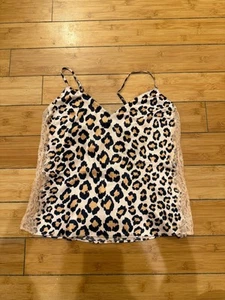 NWOT Victoria's Secret satin cheetah leopard tan lace cami top lace up back Sz S - Picture 1 of 4