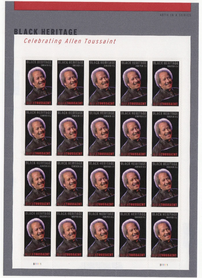 Лист из 20 вечных марок Scott #5957 Allen Toussaint Black Heritage как новые без наклеек и следов - Изображение 1 из 1