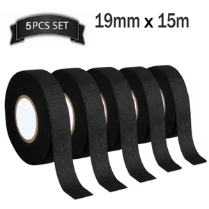 5 Rolls Cloth Tape Adhesive Looms Wire Harness 19mm × 15m Black For Car Auto - Picture 1 of 12