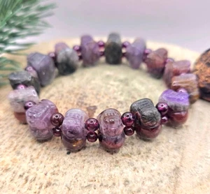 Rare Nature Auralite 23 Hand Carved Pi Xiu Purple Garnet Feng Shui Bracelet - Picture 1 of 10