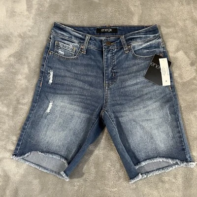 Energie Shorts Womens 5 Blue Bermuda Distressed Frayed Hem Medium Denim New - Image 1 of 4