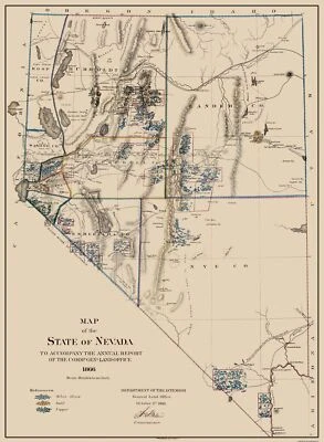 Historic Mine Map - Nevada Gold Silver Copper Mines - USGS 1866 - 23 x 31.44 - Image 1 of 4