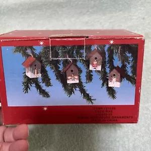 Rustic Wood Bird House Christmas Ornaments Set Of 4 - Picture 1 of 14