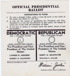 1964 Johnson Vs Goldwater Stimmzettel North Carolina - Bild 1 von 1