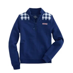 Vineyard Vines Girls Navy & White Lookout Gingham Classic Shep Shirt Large / 14 - Picture 1 of 4