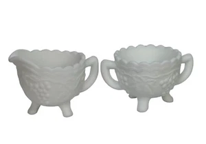 Westmoreland Milk Glass Sugar And Creamer Serving Bowls, Old Quilt Pattern - Picture 1 of 15
