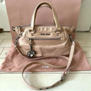 Bolso de Hombro de Mano Miu Miu Archive Cuero Tachonado 2 Vías Rosa Beige Y2K Excelente - Imagen 1 de 11