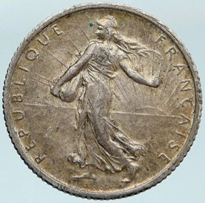 1910 FRANCE Antique Silver 1 Franc French Coin w La Semeuse Sower Woman i88143 - Picture 1 of 3