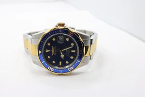 Men's Invicta Blue Dial Two Tone Stainless Steel Band Date Watch New Battery - Picture 1 of 6