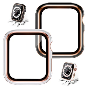 PARA Apple Watch Series SE 6 5 4 3 2 1 2 EN 1 Estuche Rígido PC con Vidrio Templado, PAQUETE DE 2 - Imagen 1 de 12