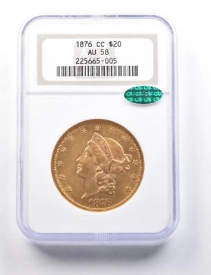1876-CC $20 Liberty Head Gold Double Eagle AU58 NGC CAC *7737 - Image 1 of 3