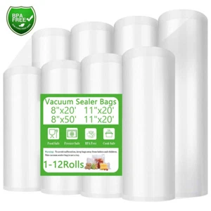 Vacuum Sealer Bags 4Mil Giant Rolls 8"x50' 11"x50' 8"x20' 11"x20' Food Saver Bag - Picture 1 of 13