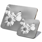 1X Cork Placemat & Coaster Set - Bw - White Butterfly And Daisies #38575
