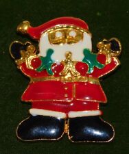 Cute Christmas Santa Brooch Gold Enamel Red Green Black 12B 67