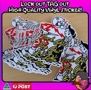 Hard Hat Sticker LOTO Lock Out Tag Out 75mm High Quality Vinyl tradie tradesman - Picture 1 of 4