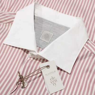 Eleventy Platinum NWT Button Down Shirt Size M in White with Light Red Stripes - Imagem 1 de 4