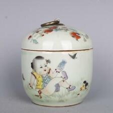 12.5cm Qing Tongzhi Porcelain Famille Rose Baby Play Pattern Tea Caddy Decor