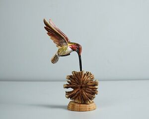 Colorful Hummingbird Statue, Painted Sculpture, Wood Carving Figure, Mom Gift