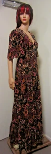 LIZZIE Genuine Vintage 70s Floral Velvet Maxi Dress Size 12 Hippie Dress - Picture 1 of 14