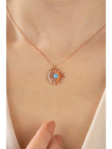 Cadena de mujer de plata de ley 925 - motivo luna, estrella y sol - Imagen 1 de 3