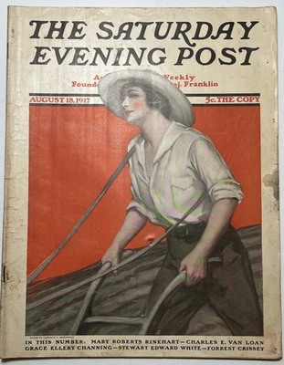 SATURDAY EVENING POST - Aug 1917 - ART DECO Automobile Ads / WWI Doughboys - Image 1 of 4