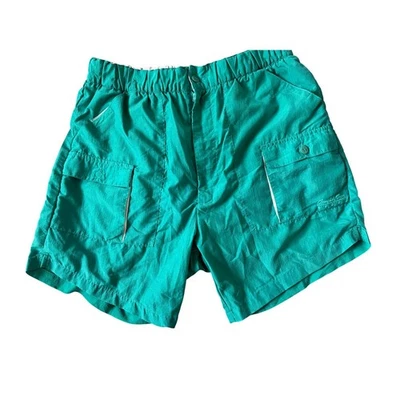 Pantalones Cortos Deportivos Bugle Boy Vintage Años 80 S Verde Azulado Nylon Cintura Elástica Bolsillos de Carga Foto 1 de 4