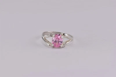 Sterling Silver Oval Cut Pink Cubic Zirconia Solitaire Split Band Ring 925 Sz: 7 - Image 1 of 4