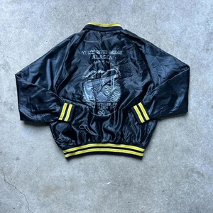 Vintage 80s Yukon River Bridge, Alaska, USA Satin Bomber Jacket - Picture 1 of 8