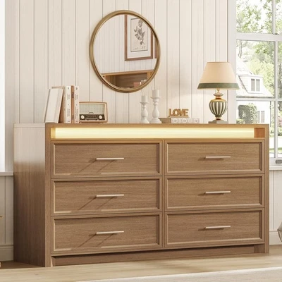 51.2” Wide Mid-Century Modern Dresser with 3 Color Lights for Bedroom Dark Brown - Image 1 of 4