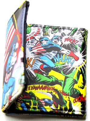 Captain America Wallet Marvel Comics Trifold Novelty Gift Fun Colorful - Image 1 of 4