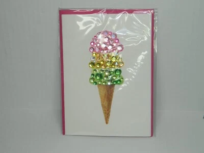 PAPYRUS GEMMED TRIPLE CONE ICE CREAM RAINBOW BIRTHDAY CARD  - Image 1 of 4