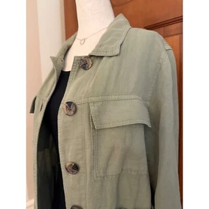 Nicole Miller Lino Fatiga Utilidad Camisa Chaqueta Mujer M Verde Oliva Ligera - Imagen 1 de 13