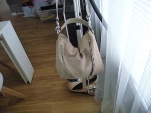BORSA A TRACOLLA REBECCA MINKOFF BEIGE VERA PELLE MEDIA HOBBO/ - Foto 1 di 4