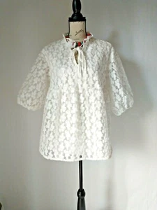 NWT Marc NY Andrew Marc Embroidered Lace Tunic Top 3/4 Puff Sleeve White S $69 - Picture 1 of 9