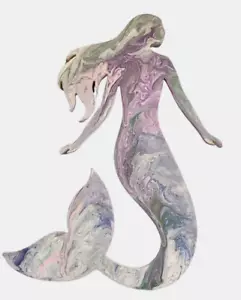 Mermaid Large Wood Hand Made & Painted Wall Décor-Artist Signed 16" x 9" - Picture 1 of 5
