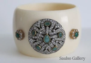Rare Art Deco Bakelite costume closed bangle with SP gems from prominent estate - Picture 1 of 10