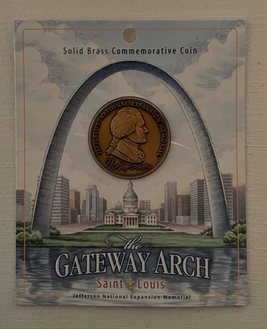 Brass Commemorative Coin - St. Louis Gateway Arch/Jefferson Nat. Exp. Memorial Cover