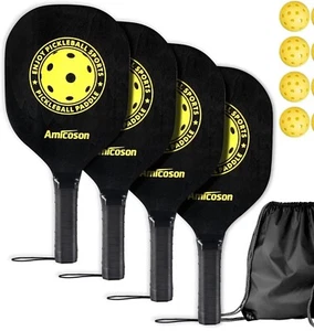 Pickleball Set 4 Paddles, 4 Balls, 1 Carry Bag 7-Ply Wooden Safe Edge Guard New - Picture 1 of 6