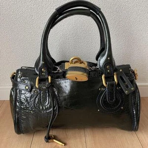 Chloe Paddington Bolso de Mano Bolso de Hombro Candado Llave Caqui Esmalte Cuero - Imagen 1 de 12