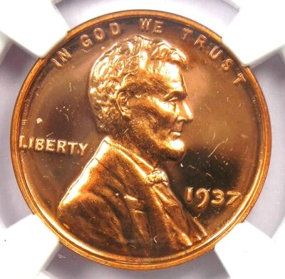 Centavo Lincoln Wheat 1937 a prueba 1 centavo - NGC PR67+ RD Plus CAC - valor de $6,000 Foto 1 de 4