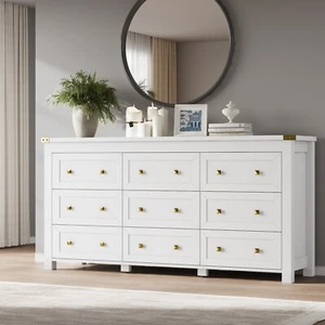 Large Wooden Dresser, 9 Drawer Dresser, Chests of Drawers for Bedroom, Closet - Picture 1 of 48