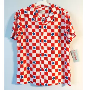 Twin Boys Patriotic Shirt Size 8 Cat & Jack Red White Blue Check Blue Stars NWT - Picture 1 of 5