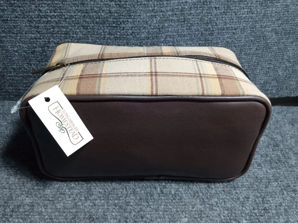 Bolso de Cosméticos de Viaje LONGABERGER Homestead Marrón y Tostado Cuero Marrón a Cuadros Foto 1 de 4