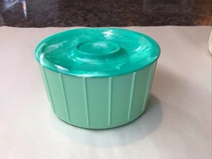 Vintage Marmor Bakelit Kunststoff Türkis Jade Waschtischdose Deckeldose USA PAT PENDING - Bild 1 von 23